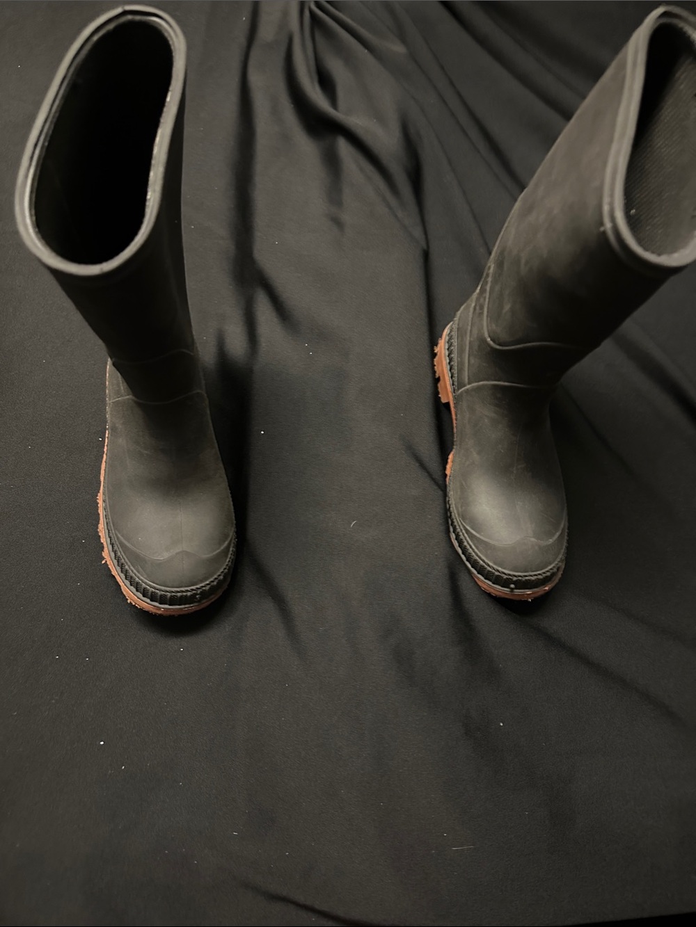 Black Tall Men's Rubber Boots with Brown Outsole